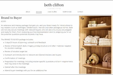 Screenshot of Services on Beth Clifton Consulting's website