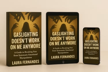 Gaslighting recovery book shown as paperback, ebook on tablet, and smartphone, created to help women