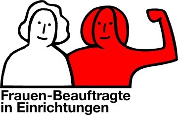 Eine Zeichnung von zwei Frauen-Oberkörpern. eine weiß, eine rot. die eine zeigt einen starken Arm.