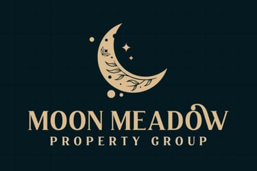 Moon Meadow Property Group logo of gold moon with leaf cut outs 