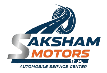 Saksham Motors logo for a Car service center featuring a blue road graphic and bold typography.