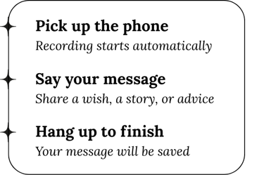 Pick up the phone Say your message Hang up to finish