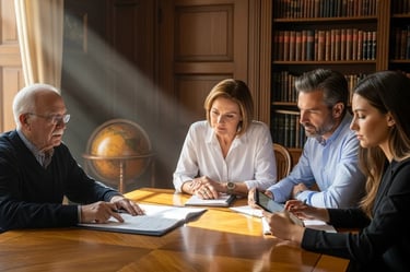 Família em reunião jurídica para planejamento sucessório