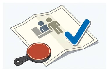 Ilustración isométrica de un documento con íconos de personas, una marca de verificación azul 