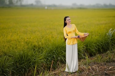 Nét đẹp bình yên của nàng thơ mùa hè bên cánh đồng lúa
