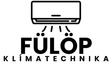 Fülöp Klímatechnika logo featuring a black line art air conditioning unit icon.