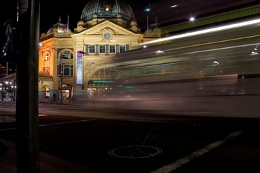 Spencer Street Station slow shutter speed at night.