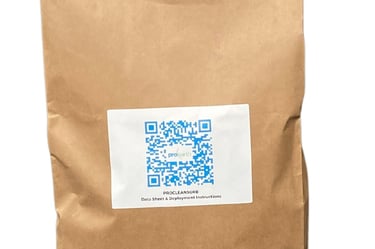 grass fibre bag holding 7.5L of procleansorb granules for oil spills diesel spills chemical spills bodily fluid spills