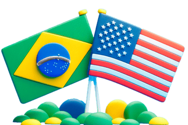 Bandeira do Brasil e dos USA juntas representando uma escola bilingue