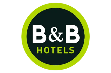 Official B&B HOTELS logo with white text inside a dark circle with a lime green border.