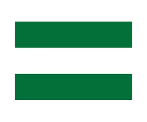 Official flag of Andalusia featuring three horizontal stripes in green, white, and green.