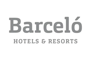 Official Barceló Hotels & Resorts logo in gray serif font on a black background.