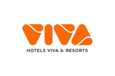 Orange Hotels Viva and Resorts logo with abstract typography on a black background.