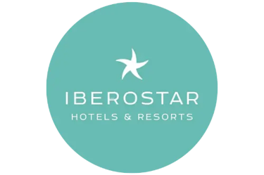 Iberostar Hotels and Resorts circular logo with a white starfish on a turquoise background.