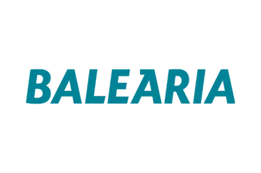 Balearia ferry company logo in teal typography centered on a solid black background.