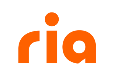 Official orange Ria Money Transfer logo isolated on a solid black background.