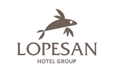 Lopesan Hotel Group logo featuring a stylized fish icon above elegant serif brand typography.