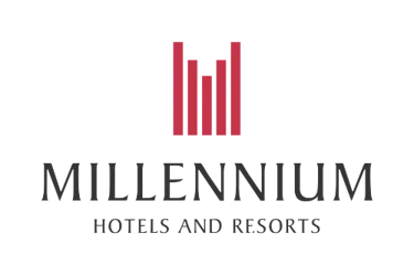 Millennium Hotels and Resorts official logo featuring red vertical bars on a black background.