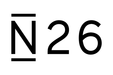 A solid black square representing logo of N26.