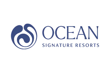 Ocean Signature Resorts logo with a blue abstract wave icon on a black background.