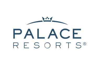 Official Palace Resorts logo featuring a blue crown and arc icon on a black background.