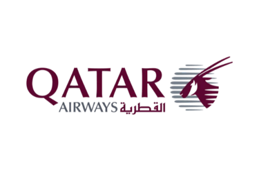 Qatar Airways official logo featuring the burgundy oryx icon on a black background.