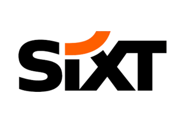 A minimalist orange curved graphic element displayed against a solid black background, logo of Sixt.