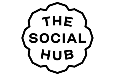 A solid black square graphic representing a logo of The Social Hub. 