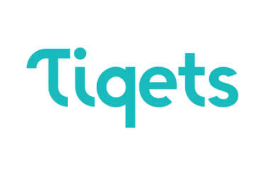 The Tiqets official logo featuring teal typography on a solid black background.