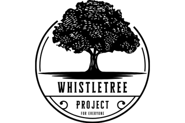 the WhistleTreeproject clean, retro, circular logo of a large tree