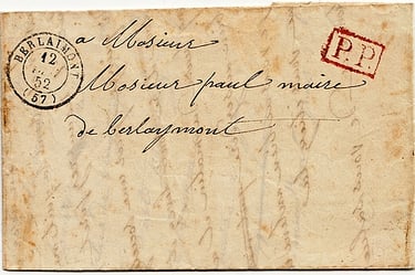 1852: Barfrankierter Frankobrief (P.P) von und nach BERLAIMONT.