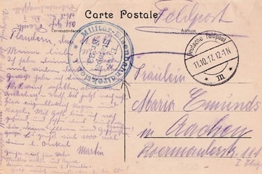Card processed by the Verteilungsstelle of MED 1 on 11 October 1917. 