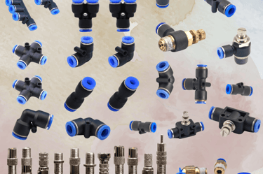 a variety of different types of pneumatic fittings & accessories