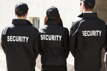 a group of security officers standing in line