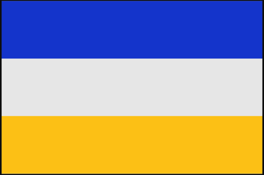 Horizontal tricolor flag featuring three equal bands of blue, white, and yellow.