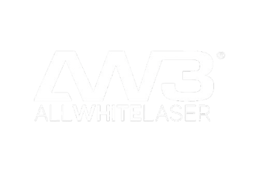 a black and white logo with the words all white laser