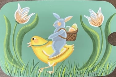 Spring Ride Easter Chick rabbit flower