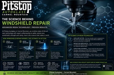 Infographic explaining the science of windshield repair using resin technology at Pitstop Autoglass.