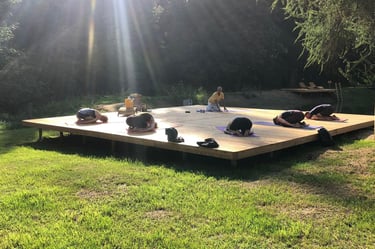 yoga im garten im freien beim retreat im landhotel altes zollhaus