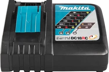 Makita DC18RC rapid optimum battery charger for 18V LXT lithium-ion batteries.