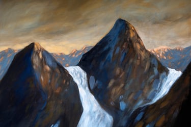 peinture de deux sommets au crépuscule de vincent ganaye