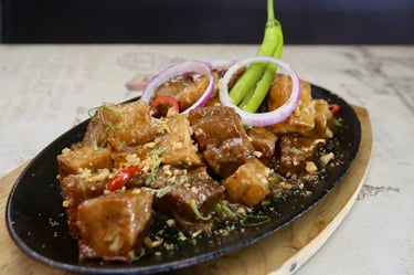 sizzling pork tofu in hot plate