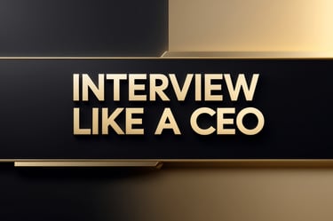 a black and gold sign with the words interview like a ceo