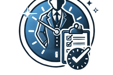a man in a suit and tie with a clock time responsability