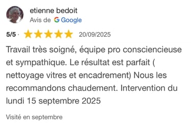 Avis google 5 étoiles clients m&m services pro nettoyage et vitres rouen