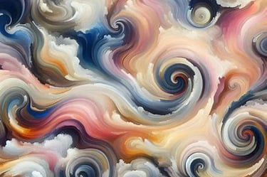 Abstract painting with swirling colors.
