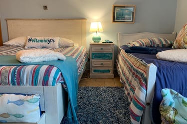 water bedroom with two beds