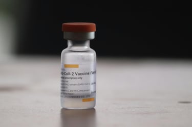 A COVID-19 vaccine vial.