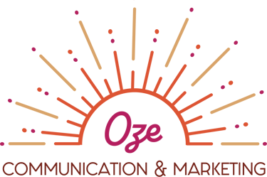Logo Oze Communication & Marketing orné d'un demi soleil