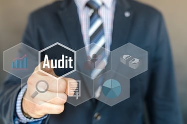A man touching a screen with the word Audit on it